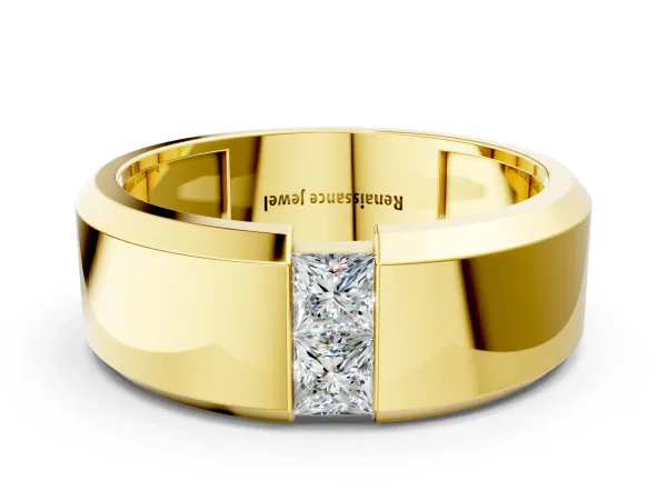 Princess Diamond Two-Stone Mens Band Yellow gold