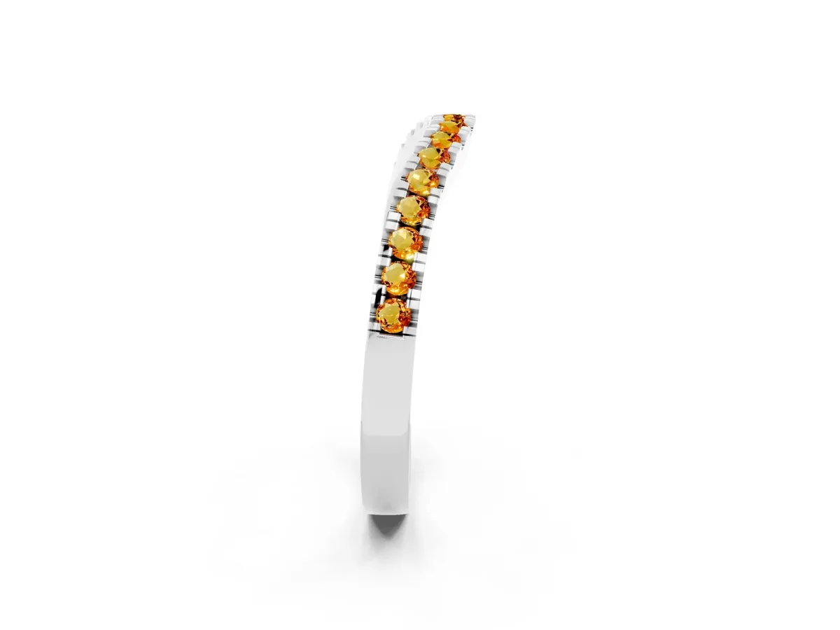 Round Citrine Pavé Curved Band with Shared Prong Setting Silver
