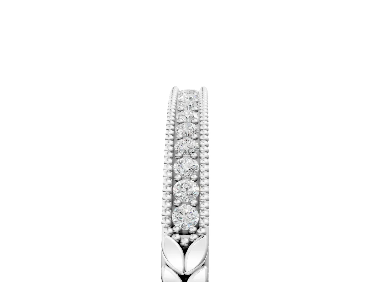 Round Cut Diamond Pavé Set Milgrain Edge Eternity Band Silver