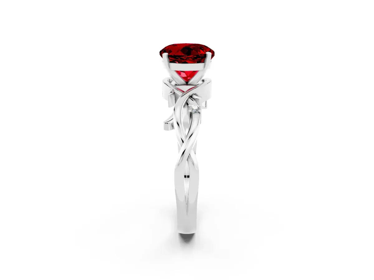 Round Cut Ruby Solitaire Ring with Twisted Band and Prong Setting Silver