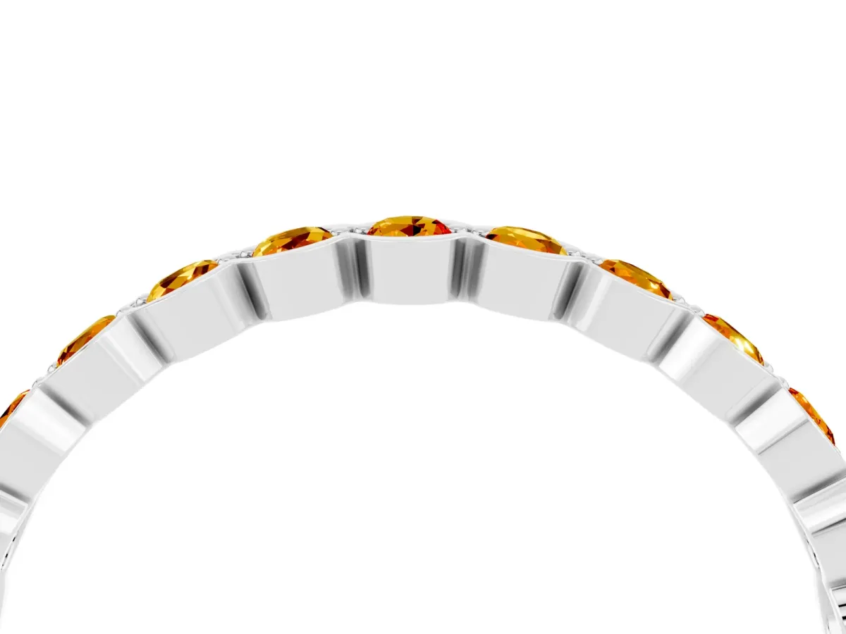Round Citrine Bezel Set Eternity Band Silver