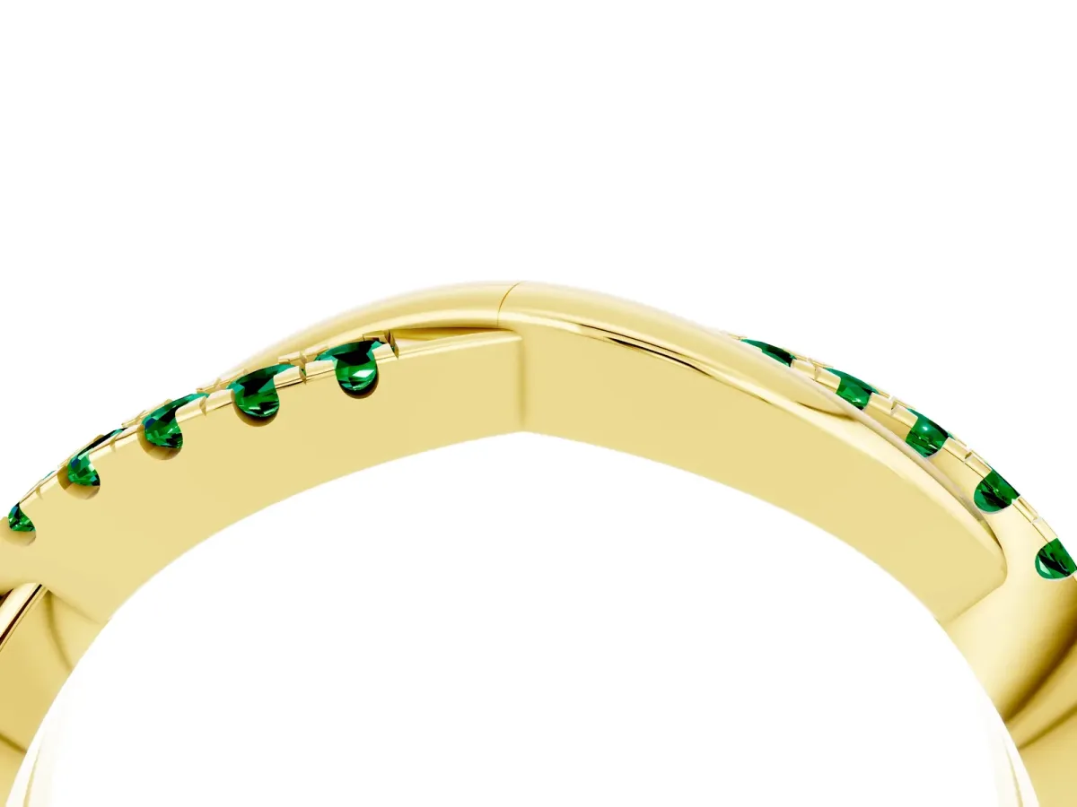Round Emerald Twisted Infinity Band with Prong Setting Yellow gold