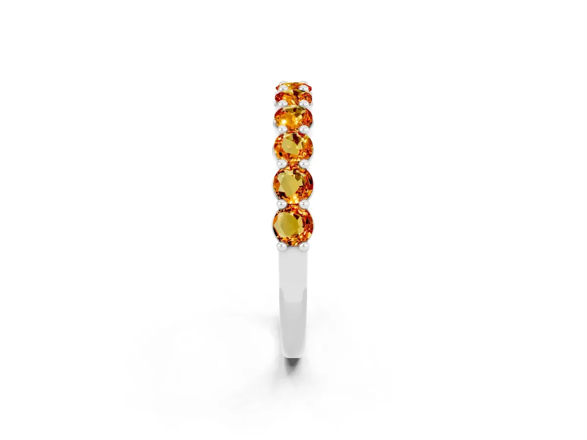 Round Citrine Half Eternity Band with Prong Setting Platinum