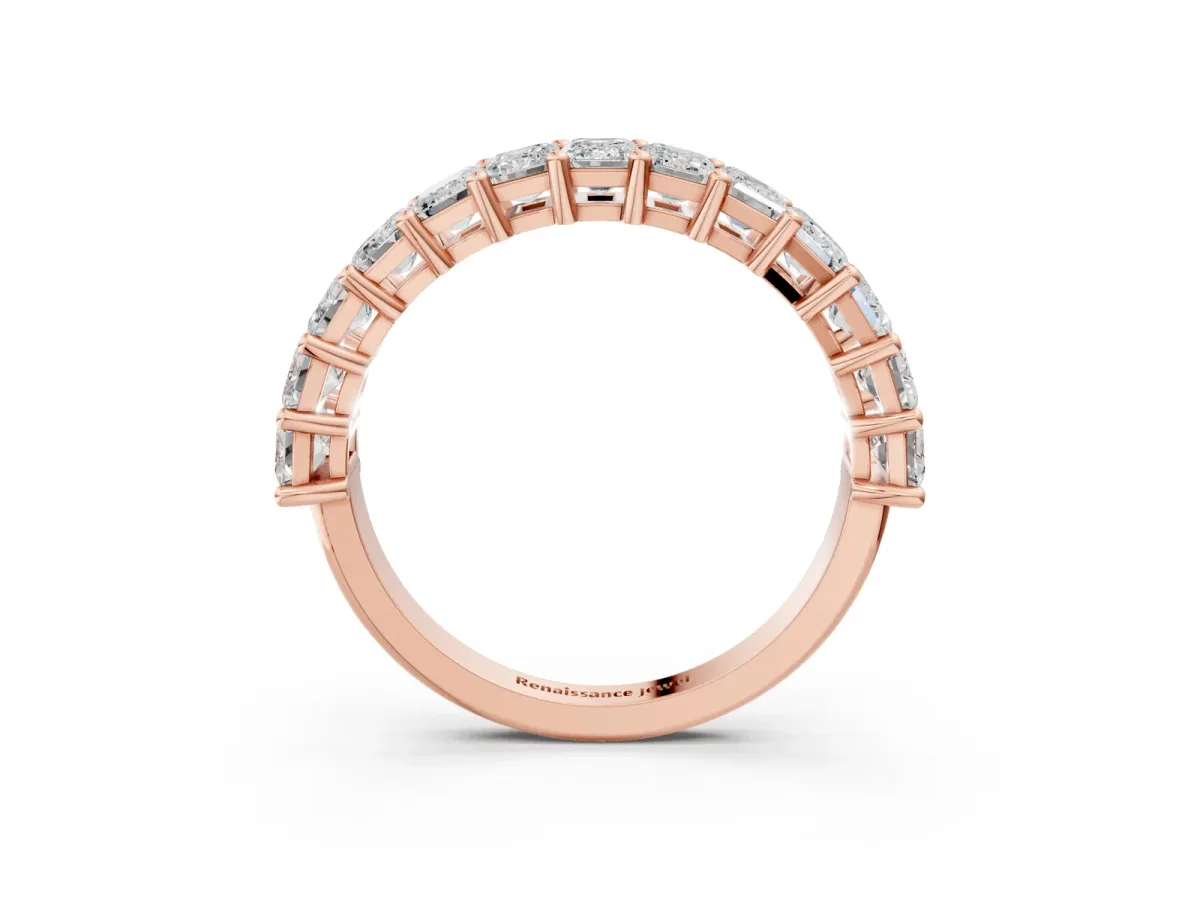 emerald Cut half eternity band with shared prong setting Rose gold