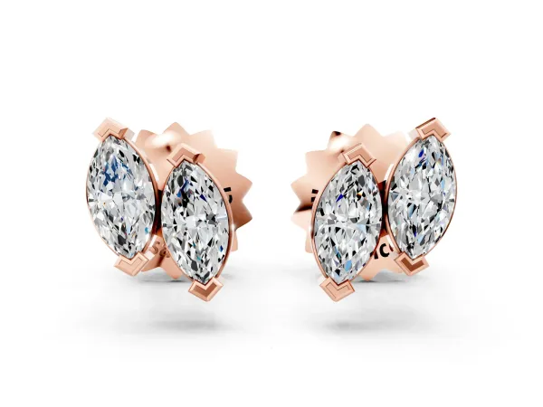 Marquise Diamond Two Stone Stud Earrings Rose gold