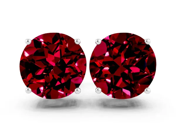 Round Cut Garnet Stud Earrings Platinum