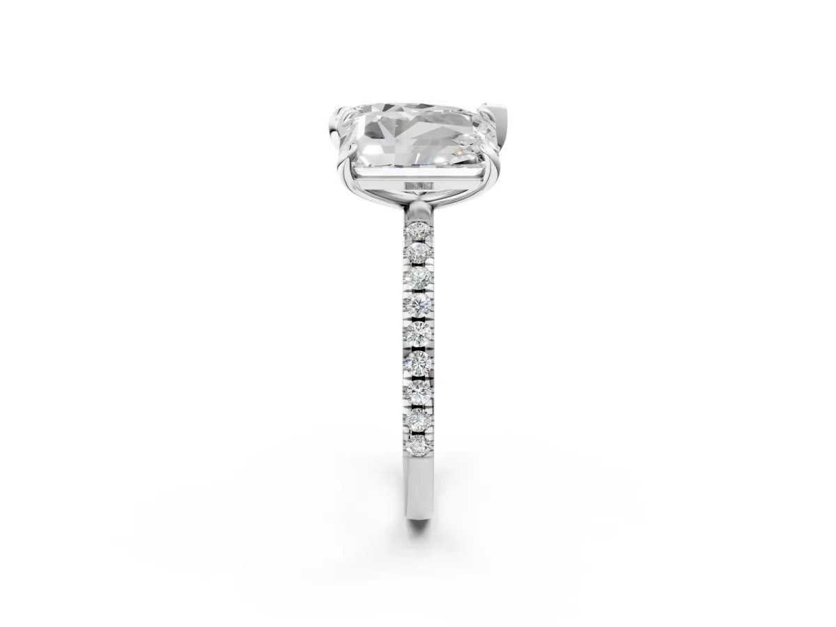 Pear and Emerald Toi Moi Ring with Prong Setting and Micro Pave Band Silver