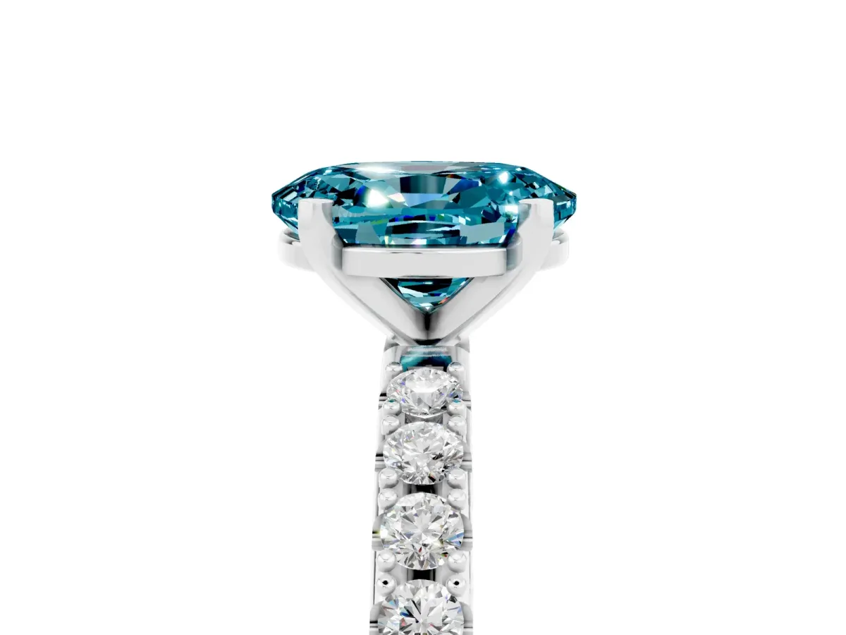 Oval Cut Blue Topaz Solitaire Pavé Band with Four-Prong Setting Silver