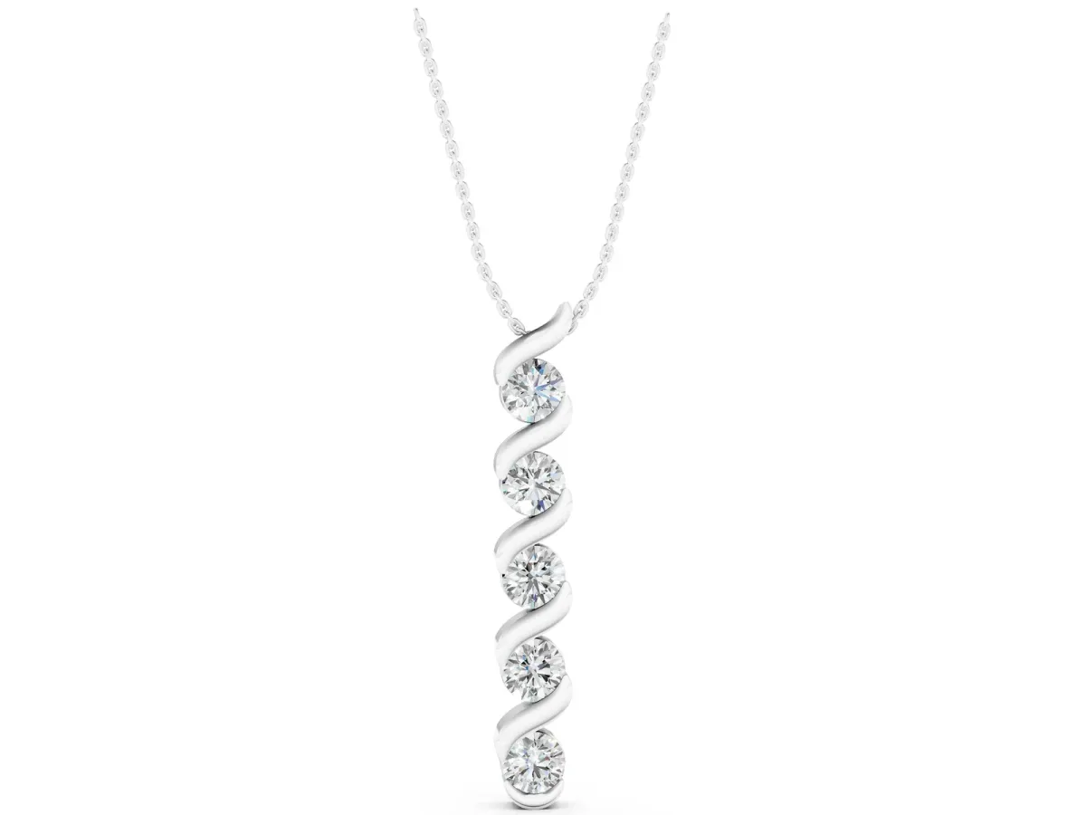 Round Diamond Spiral Prong Pendant White gold