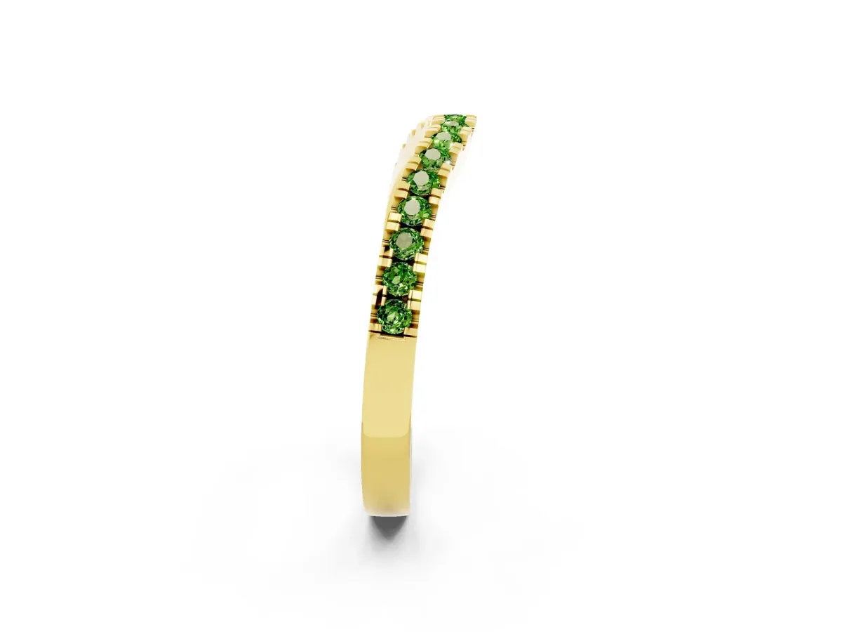 Round Peridot Pavé Curved Band with Shared Prong Setting Yellow gold