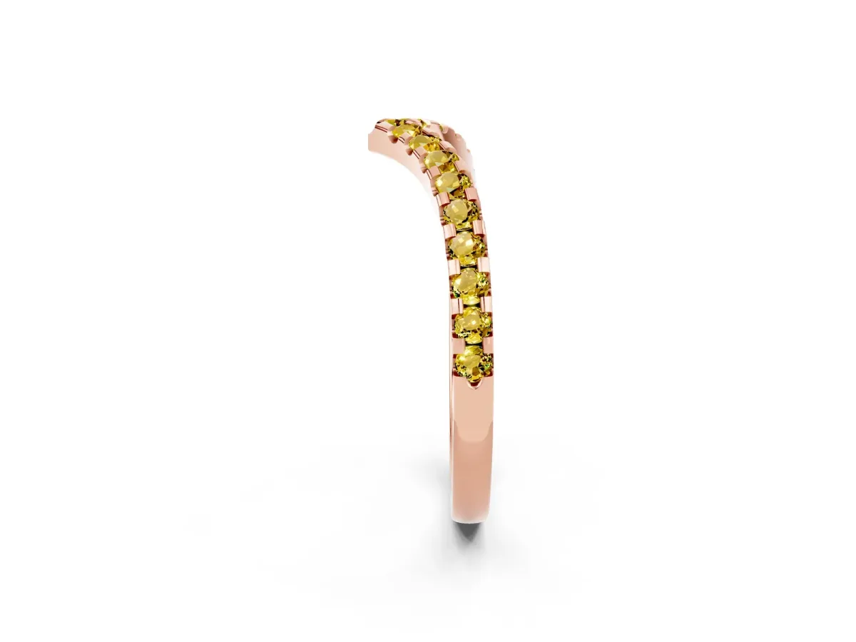 Pavé Round Yellow Sapphire Chevron Band with Shared Prong Setting Rose gold