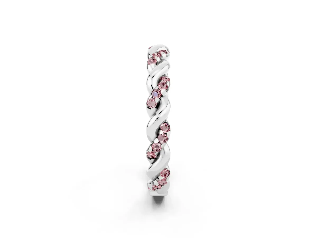 Twisted Pavé Round Morganite Eternity Band White gold