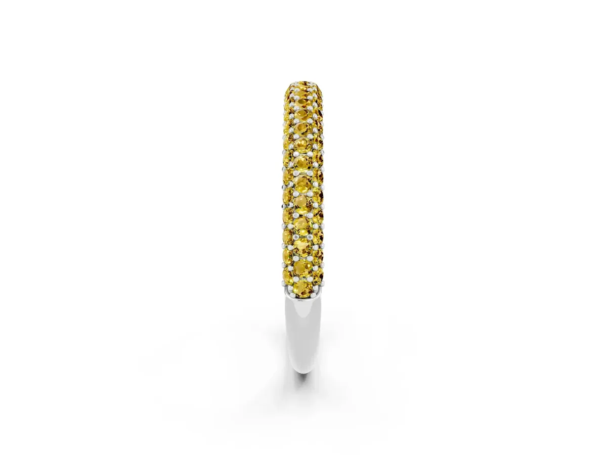 Round Yellow Sapphire Pavé Eternity Band with Shared Prong Setting Silver