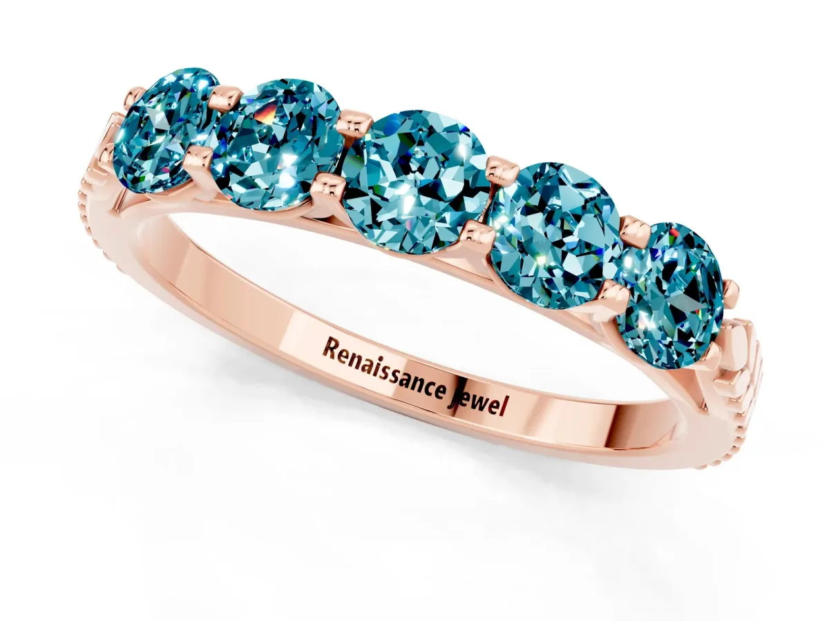 Five-Stone Round Blue Topaz Prong-Set Band Rose gold
