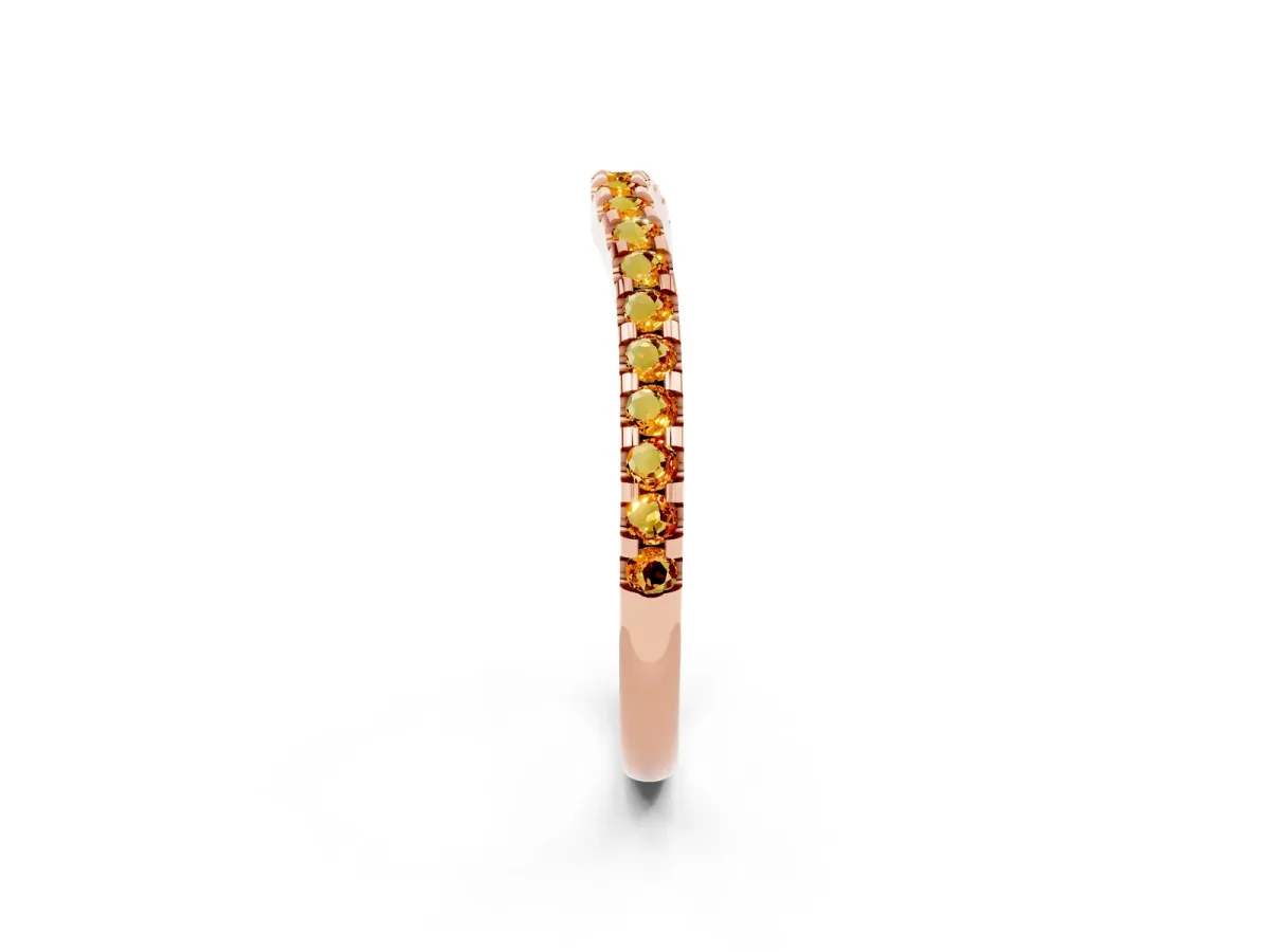 Round Citrine Pavé Curved Wedding Band Rose gold