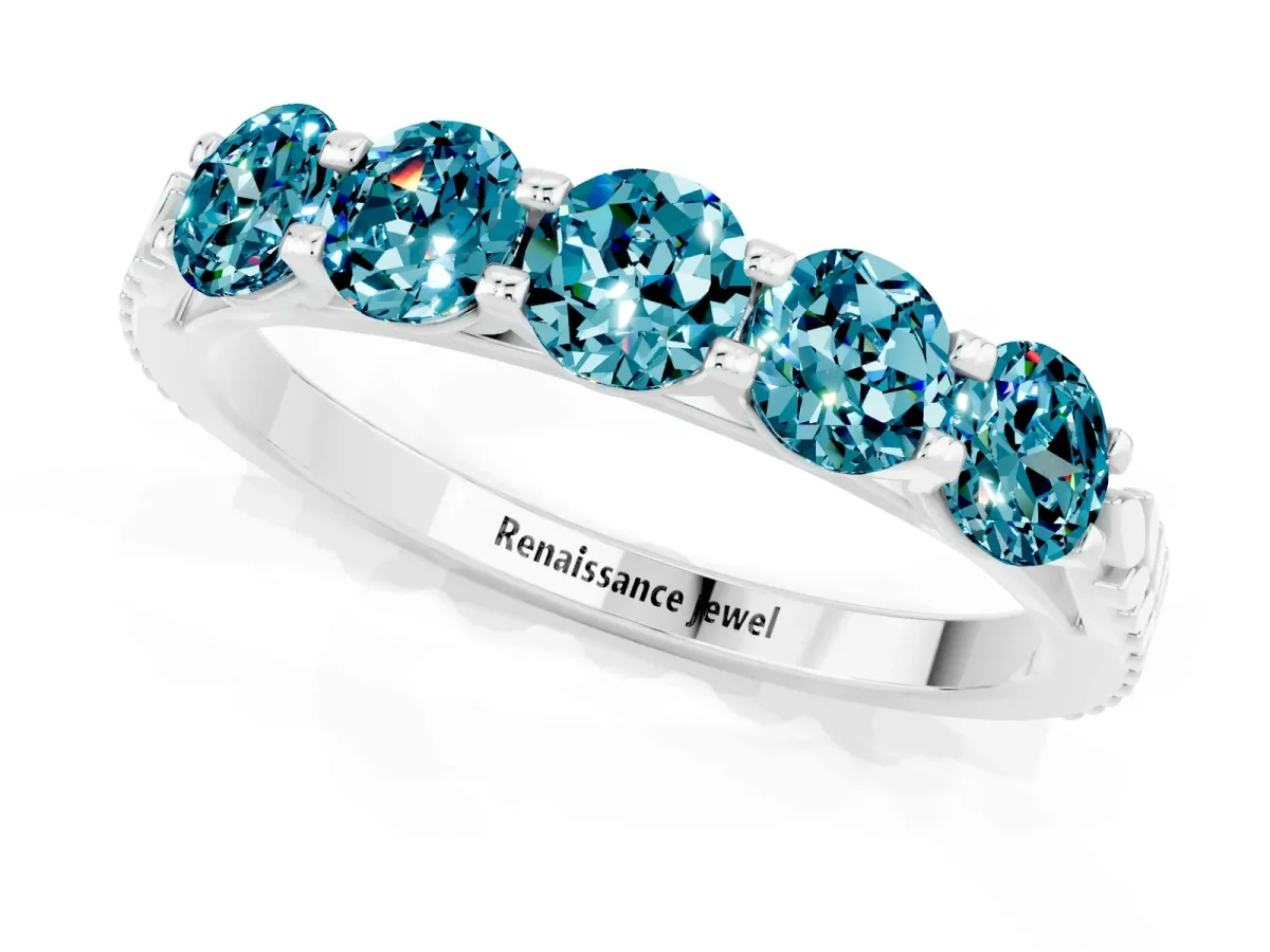 Five-Stone Round Blue Topaz Prong-Set Band Silver