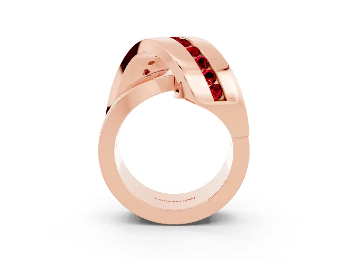 Pavé Round Ruby Crossover Band with Channel Setting Rose gold