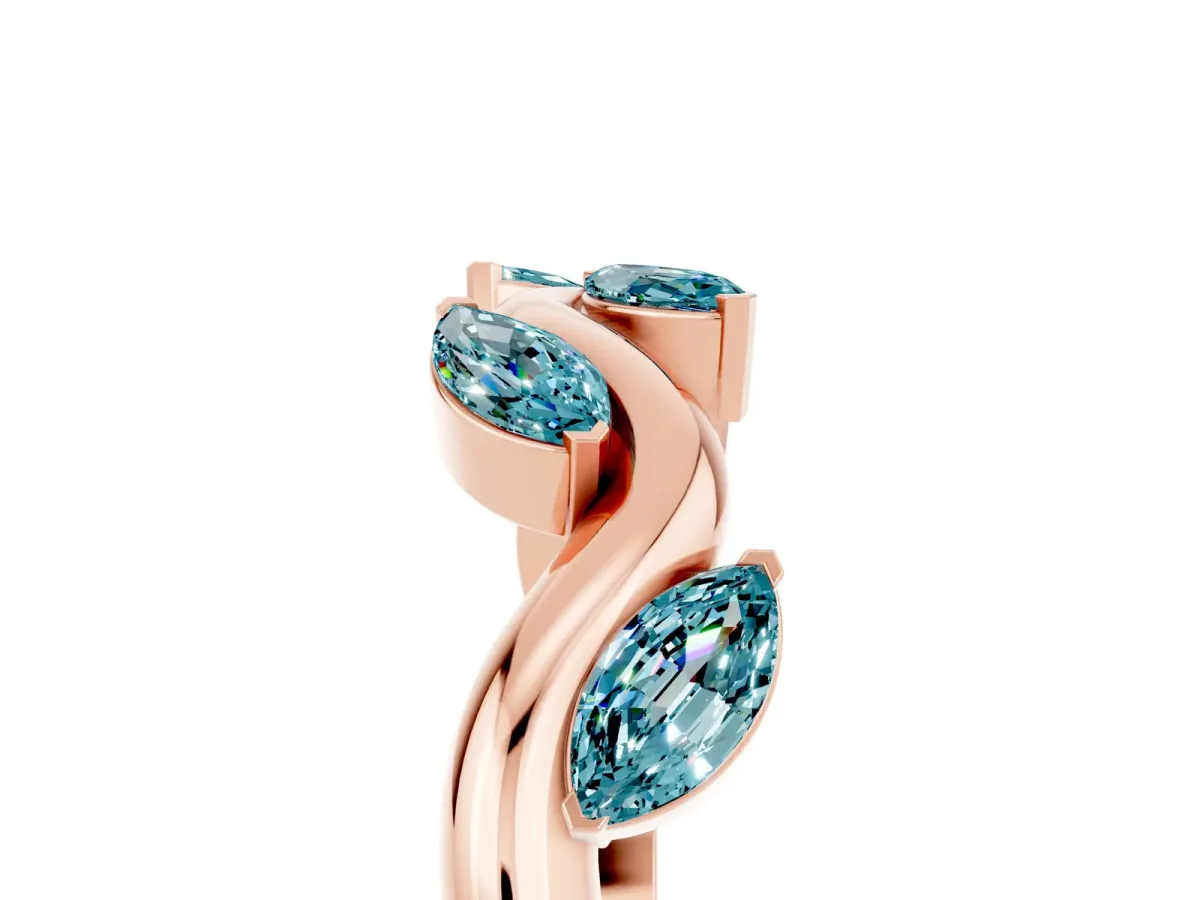Marquise Blue Topaz Twisted Band with Prong Setting Rose gold