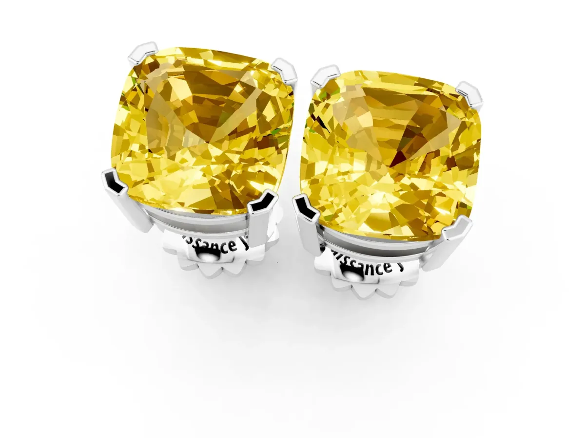 Cushion Cut Yellow Sapphire Stud Earrings Platinum