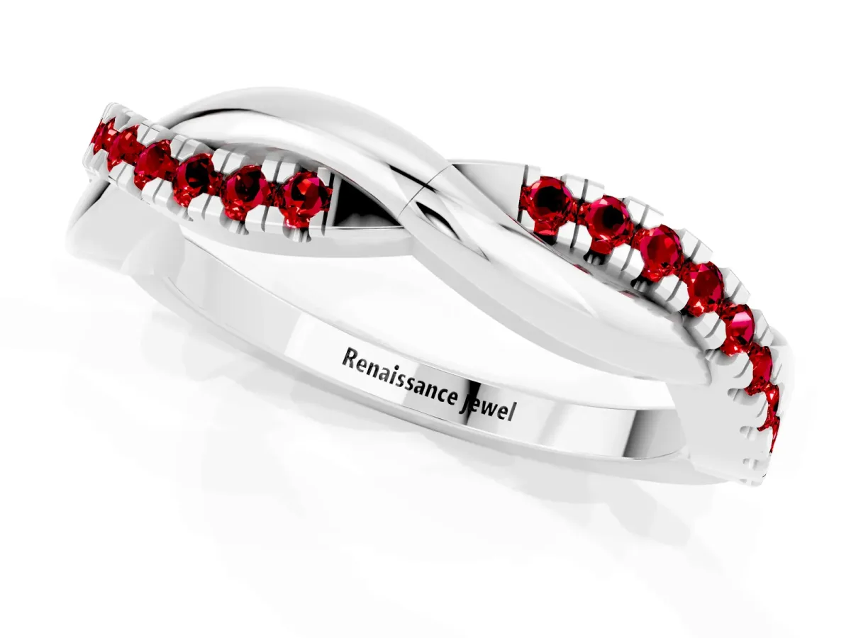Round Ruby Twisted Infinity Band with Prong Setting Platinum