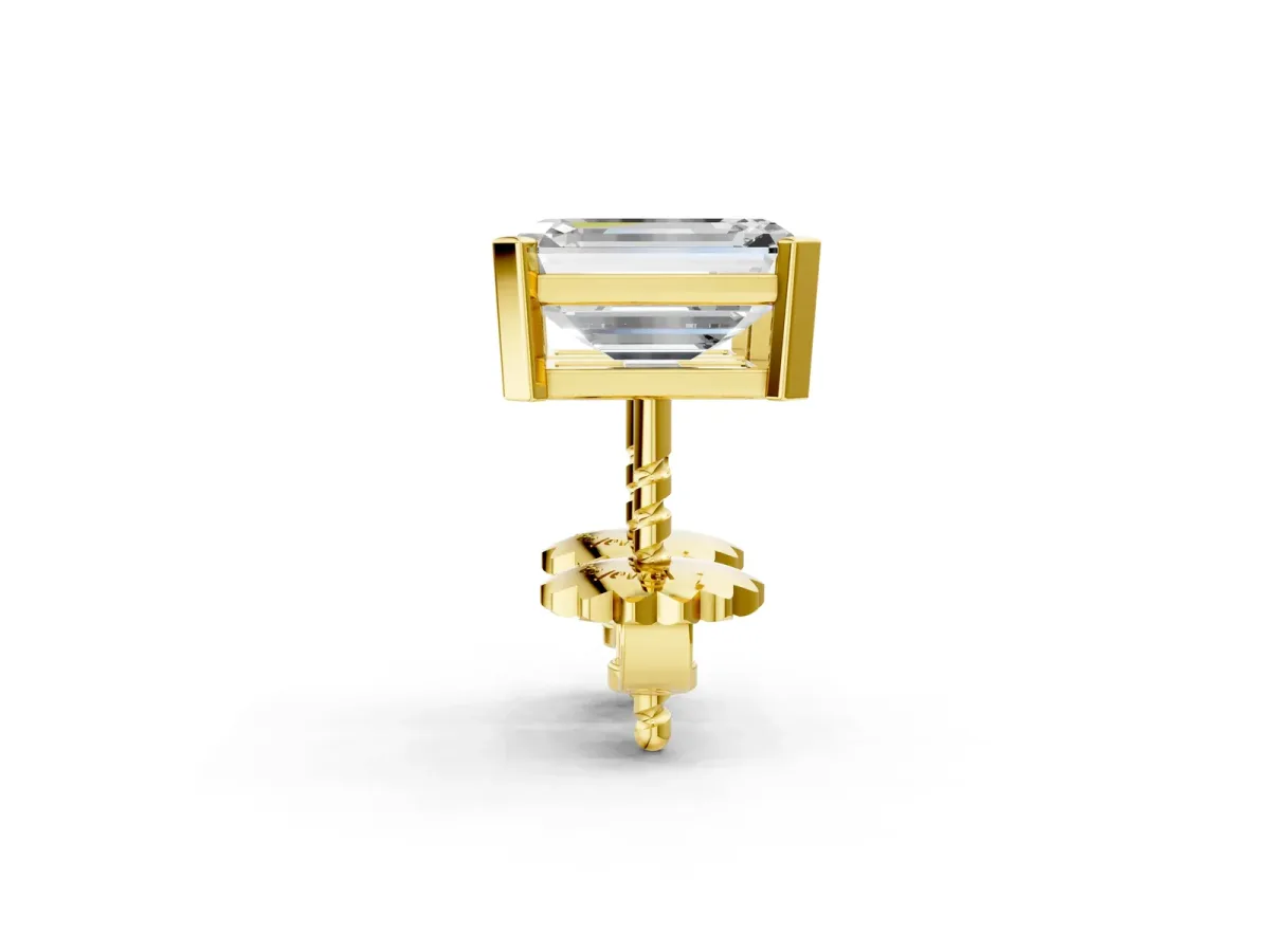 Emerald Cut Diamond Stud Earrings Yellow gold