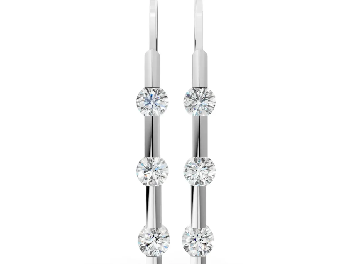 Round Diamond Bar Drop Earrings with Bezel Setting Silver