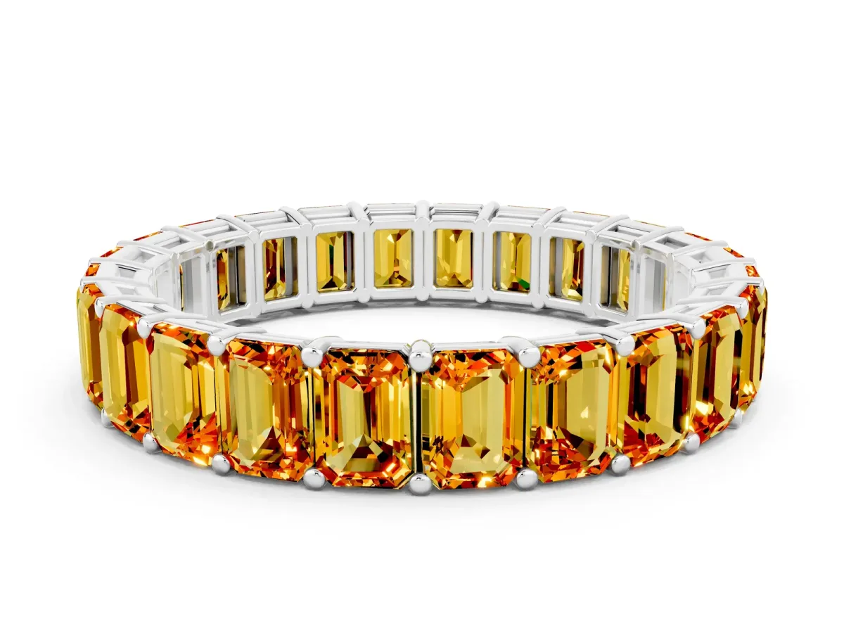 Emerald Cut Citrine Eternity Band with Shared Prong Setting Platinum