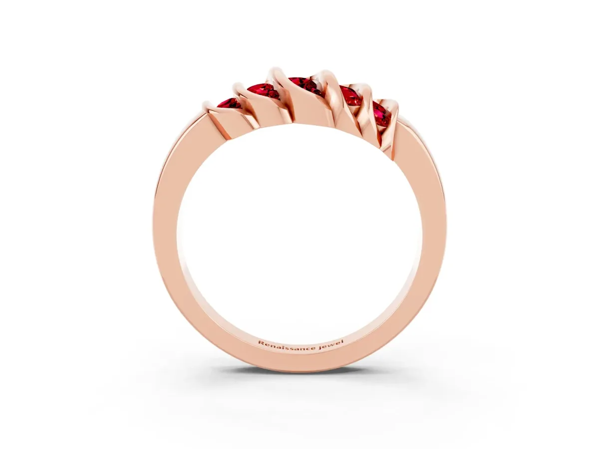Round Ruby Multi-Row Crossover Band Rose gold