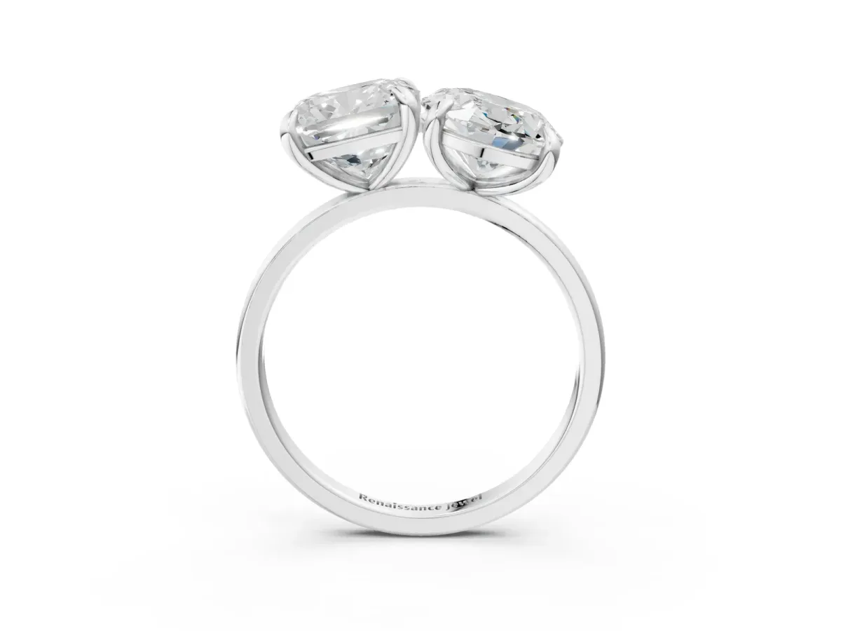 Oval and Cushion Toi Moi Ring with Prong Setting and Plain Band Silver