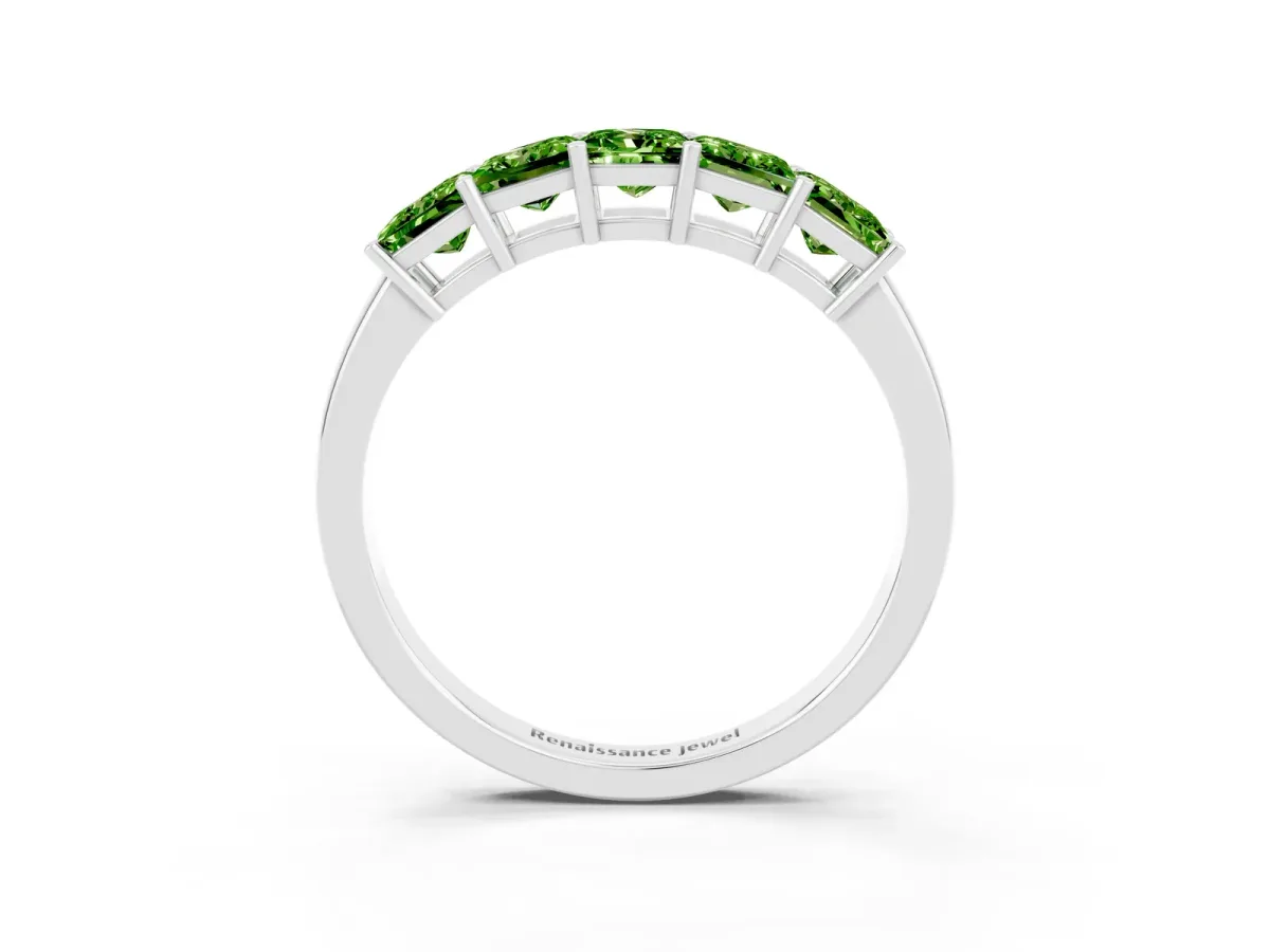 Princess Cut Five-Stone Peridot Band with Prong Setting Platinum