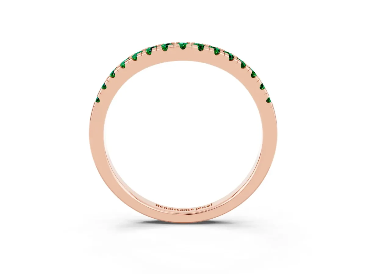 Emerald Pavé Curved Wedding Band Rose gold