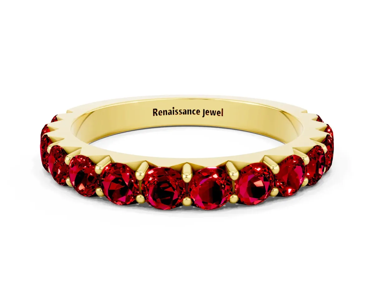 Round Ruby Half Eternity Band with Classic Prong Setting Yellow gold