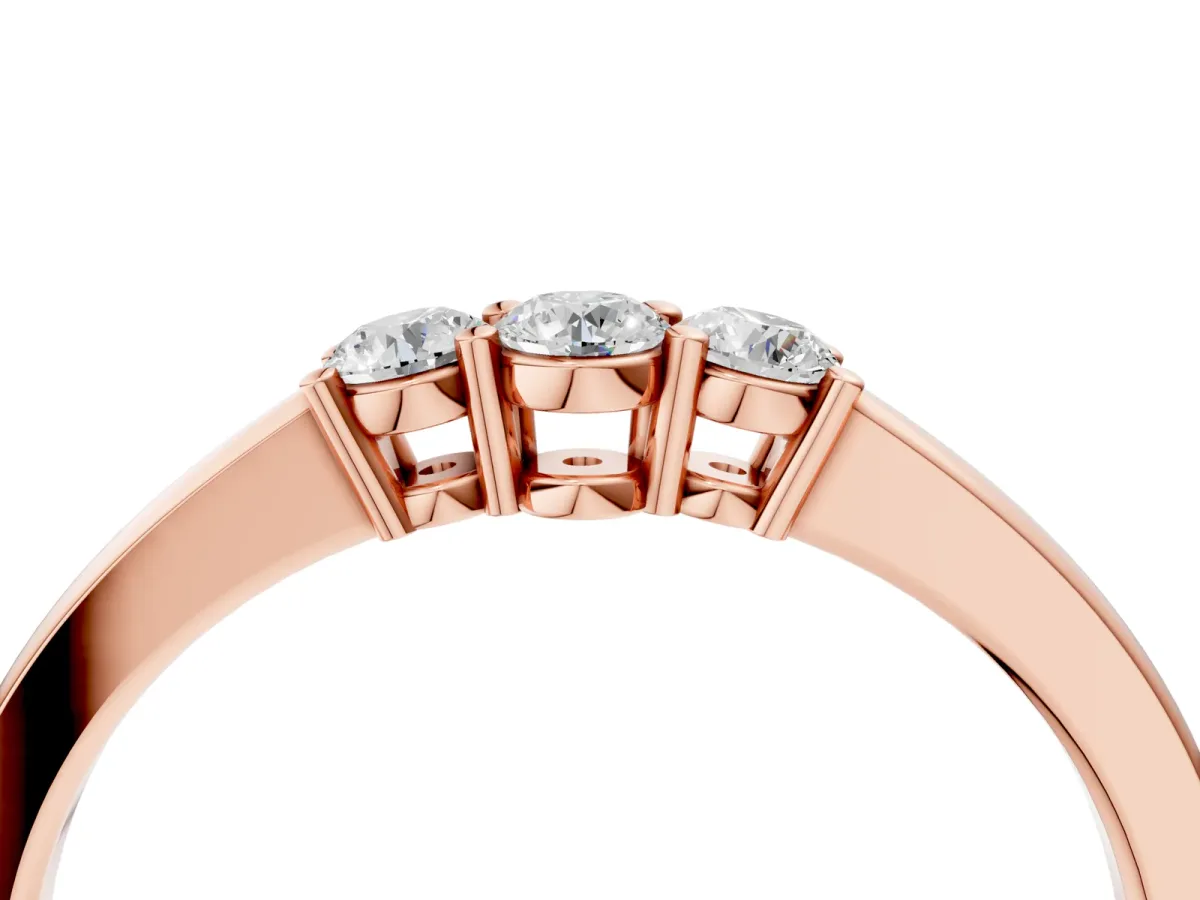 Three-Stone Round Diamond Tension Set Solitaire Band with Prong Setting Rose gold