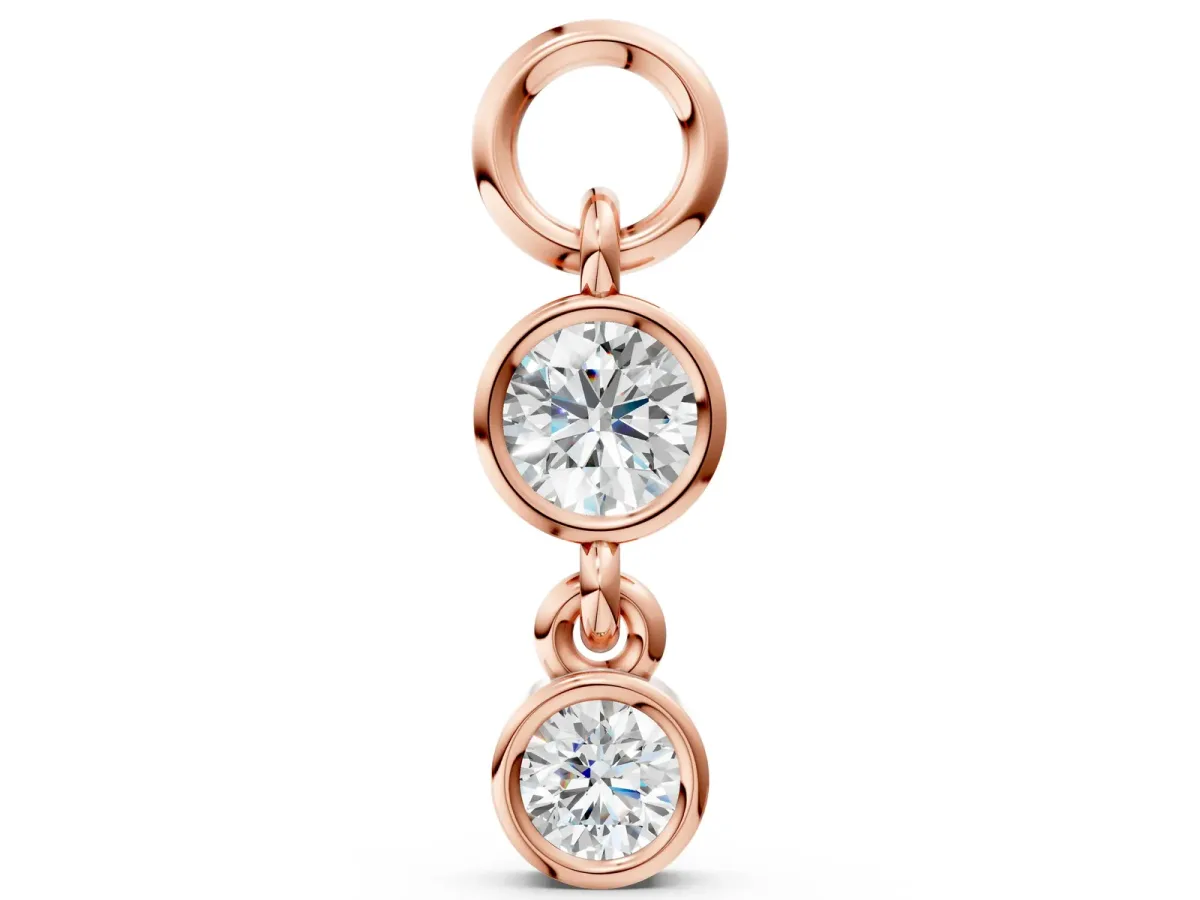 Round Diamond Double Drop Huggie Charm Rose gold