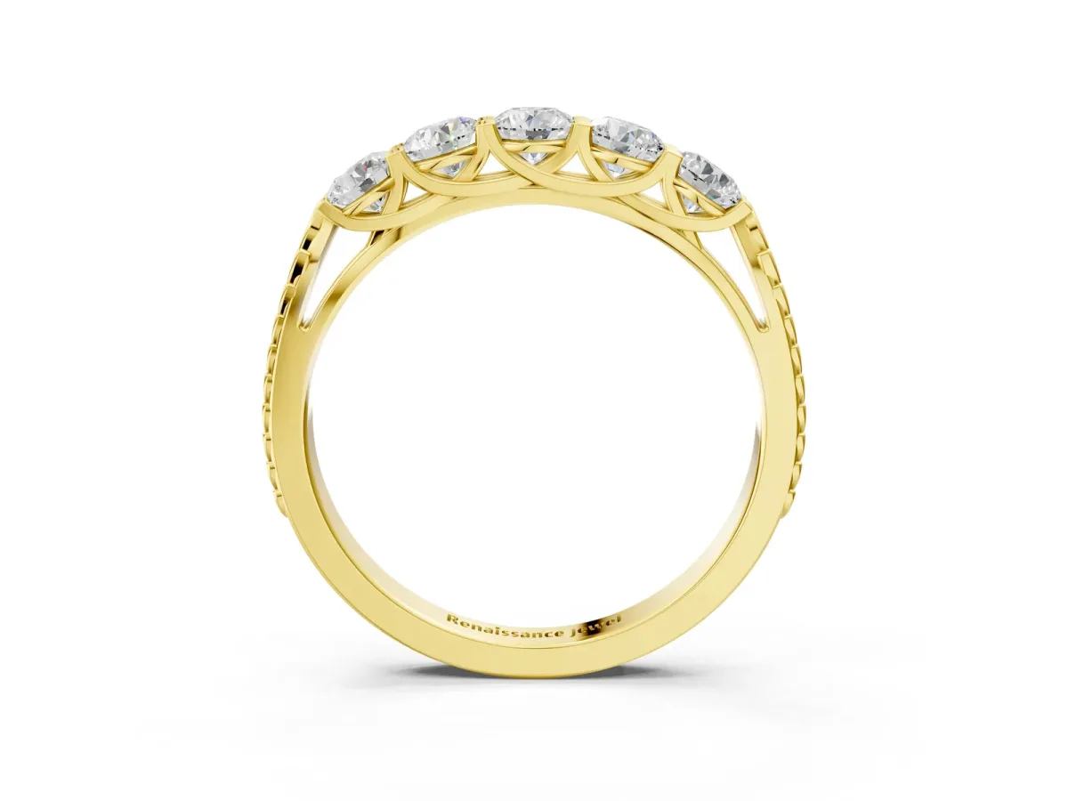 Five-Stone Round Diamond Prong-Set Band Yellow gold