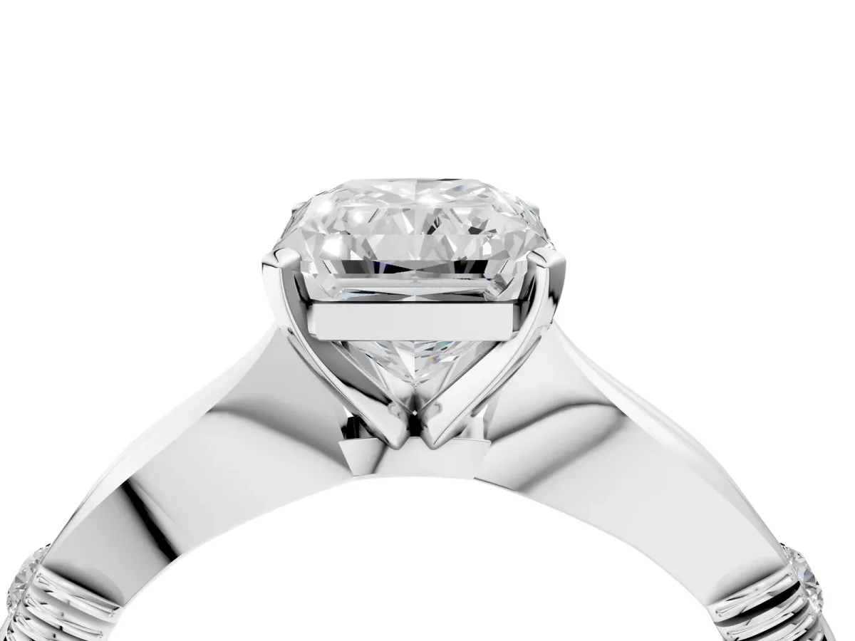 Radiant Cut Solitaire Diamond Twisted Band with Four-Prong Setting Platinum