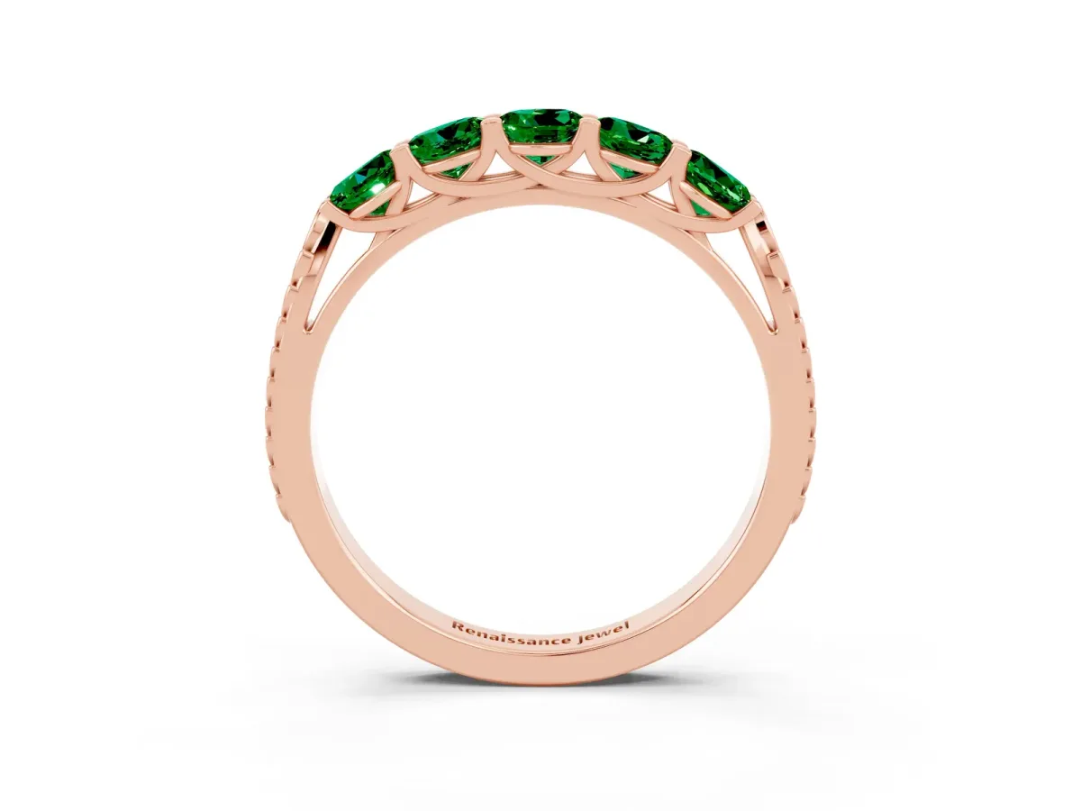 Five-Stone Round Emerald Prong-Set Band Rose gold