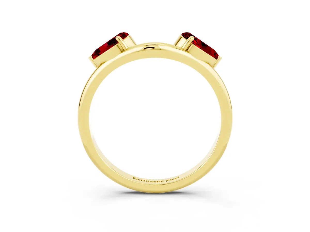 Two-Stone Pear Ruby Bypass Ring with Prong Setting Yellow gold