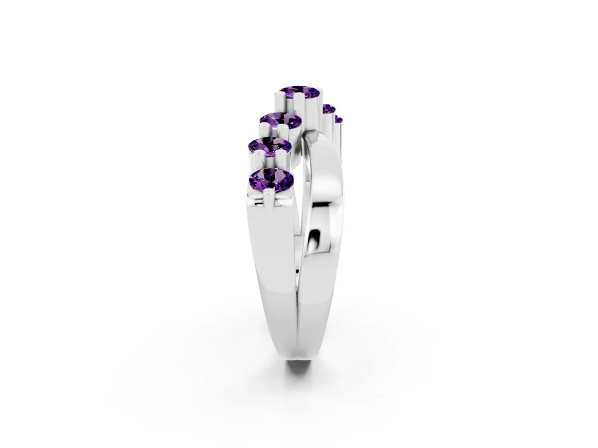 Round Amethyst Prong-Set Crossover Band White gold