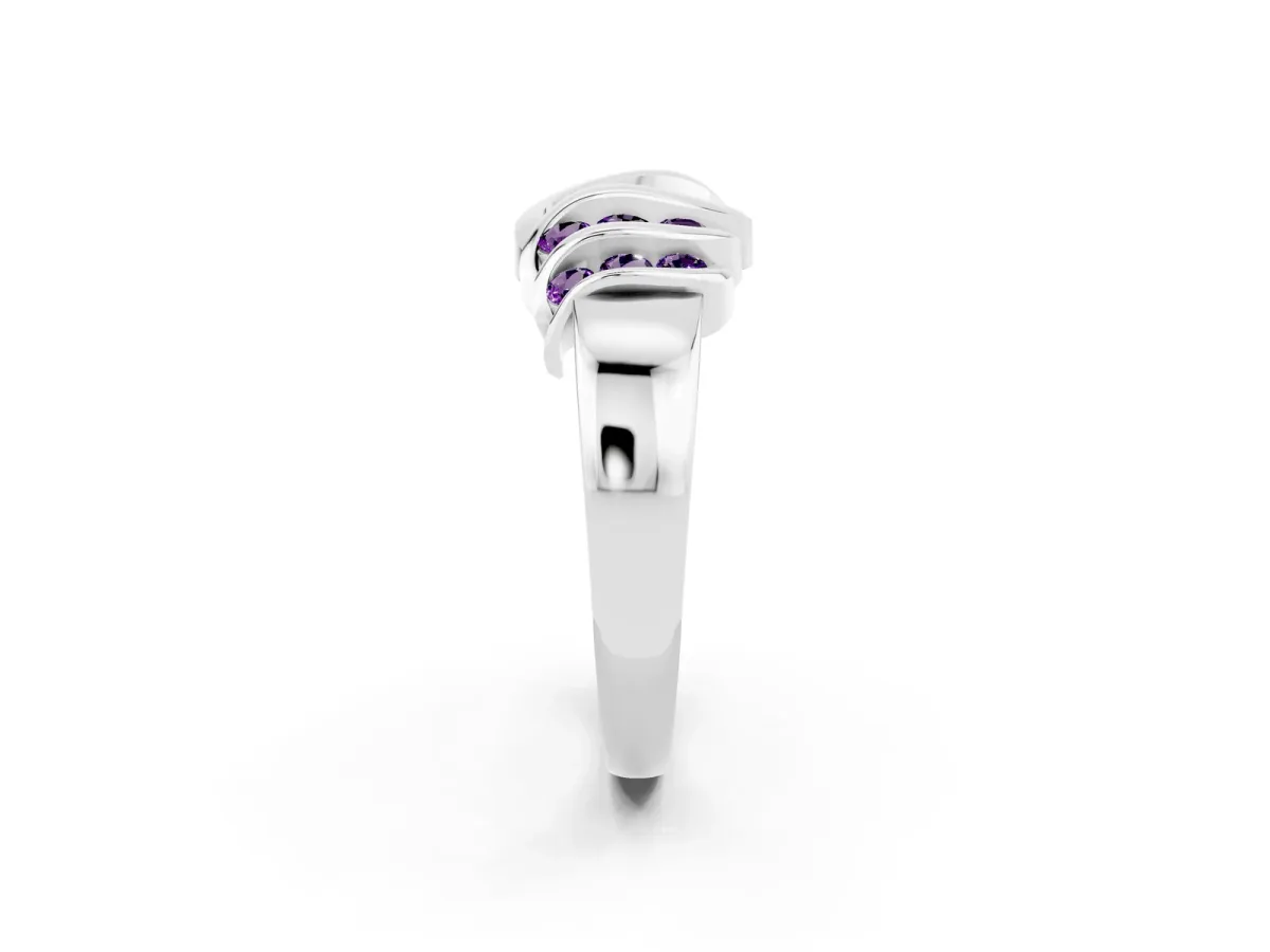 Round Amethyst Multi-Row Crossover Band White gold