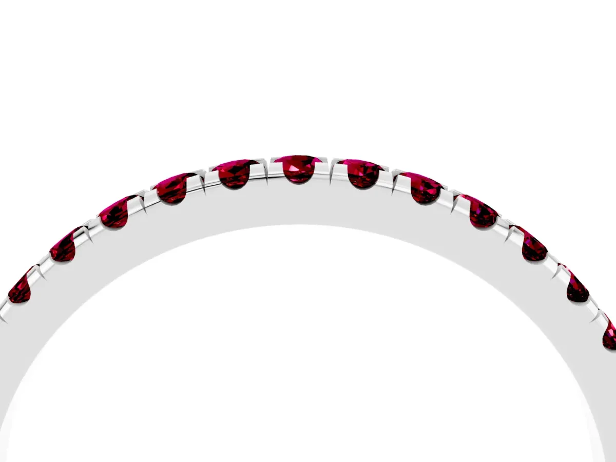 Pavé Round Garnet Half Eternity Band with Shared Prong Setting Platinum