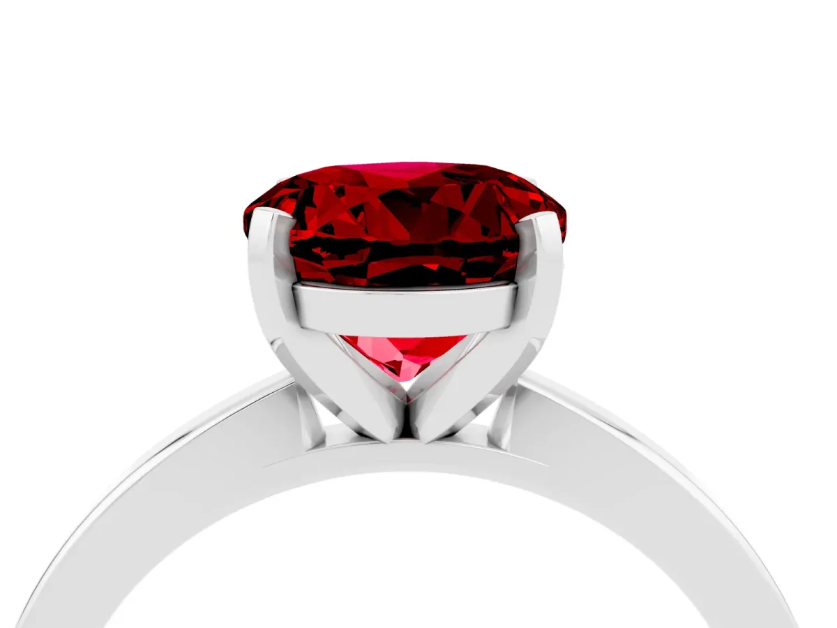 Round Cut Ruby Solitaire Engagement Ring with Classic Band and Four-Prong Setting Silver