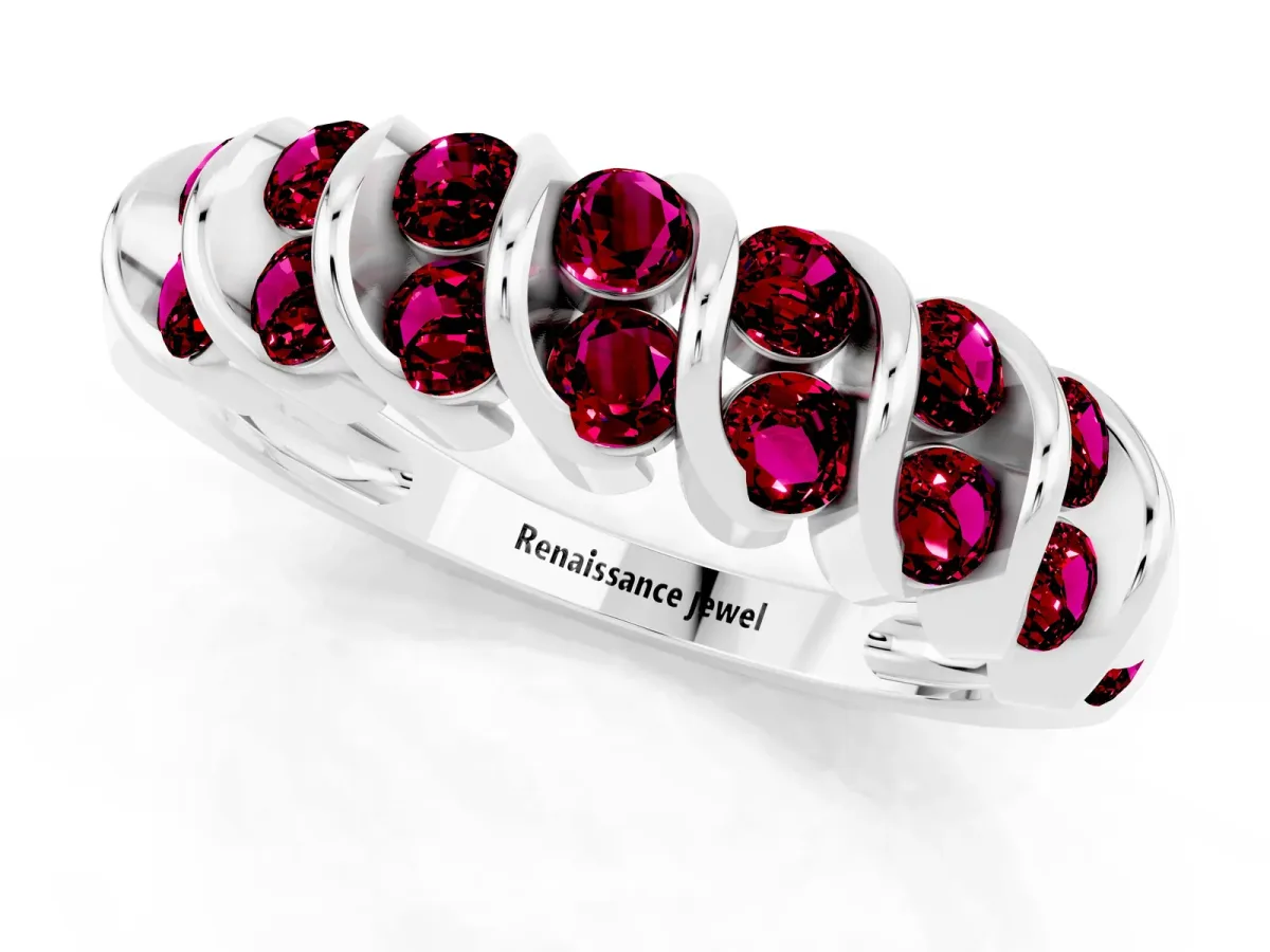 Channel Set Round Garnet Multi-Row Band Silver