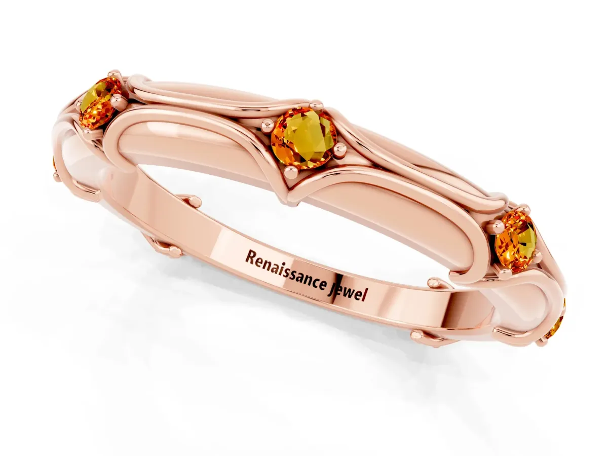Round Citrine Prong Set Milgrain Eternity Band Rose gold