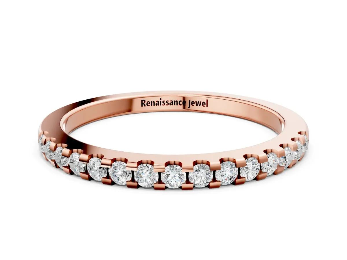 Round Diamond Half Eternity Band with Pavé Setting and Shared Prong Rose gold