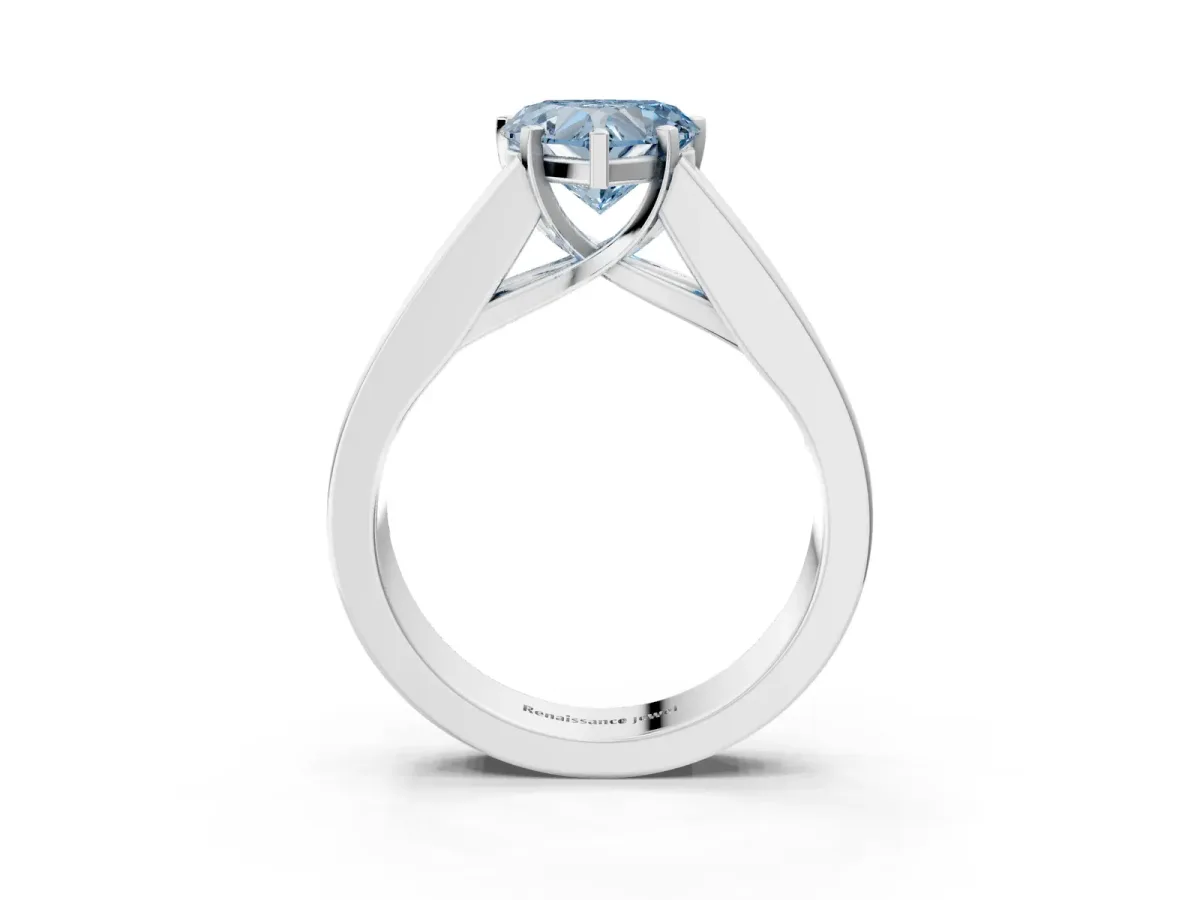 Fancy Blue Heart Cut Cut Channel Set Solitaire Ring with Four-Prong Setting Platinum