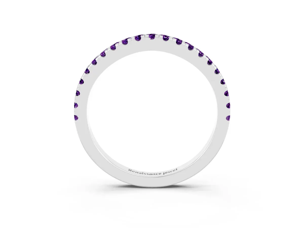 Round Amethyst Pavé Half Eternity Band with Shared Prong Setting Platinum