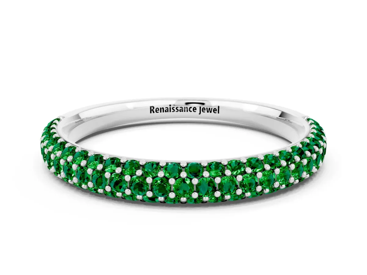 Round Emerald Pavé Eternity Band with Shared Prong Setting Platinum