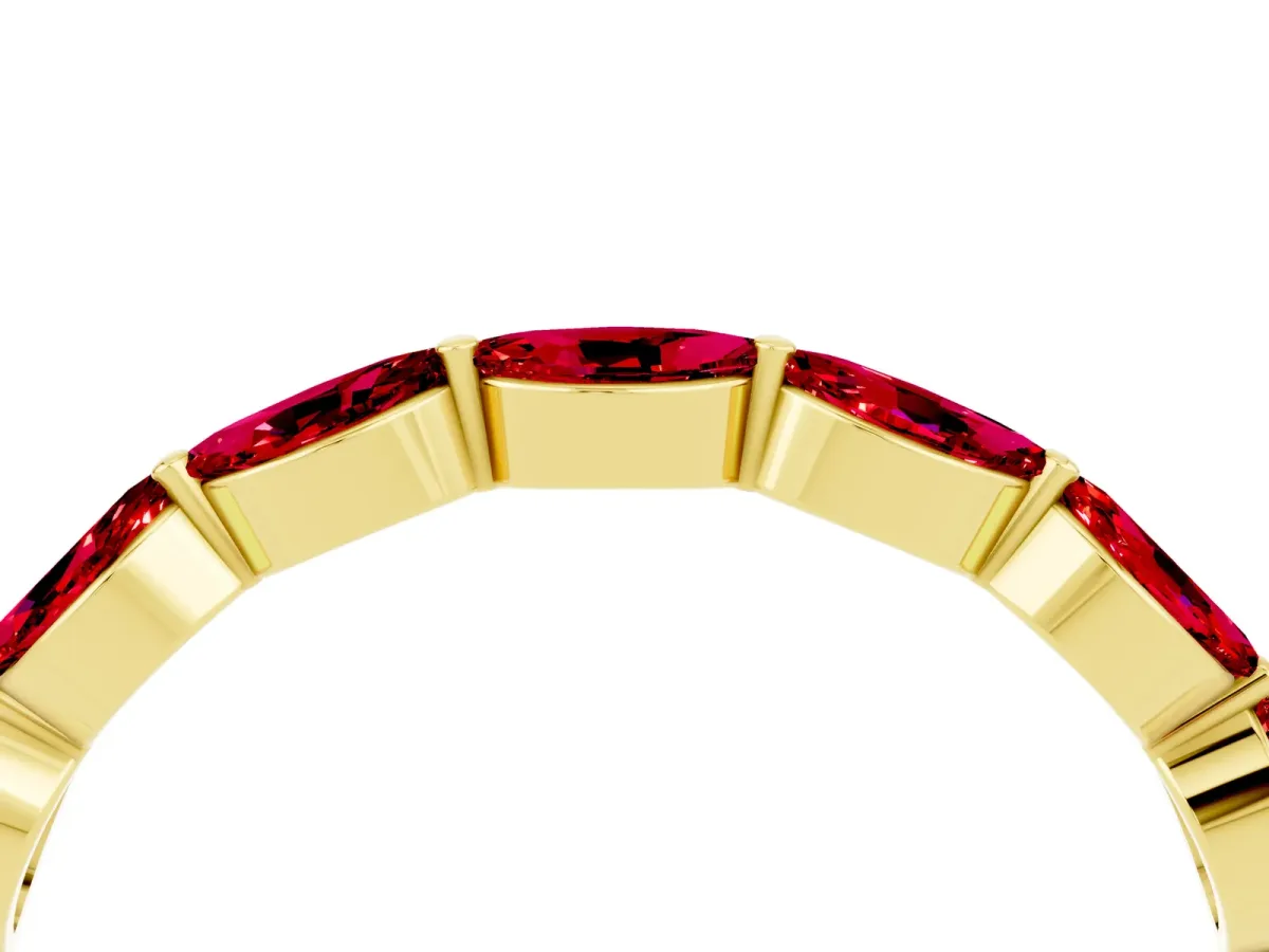Marquise Ruby Half Eternity Band with Prong Setting Yellow gold