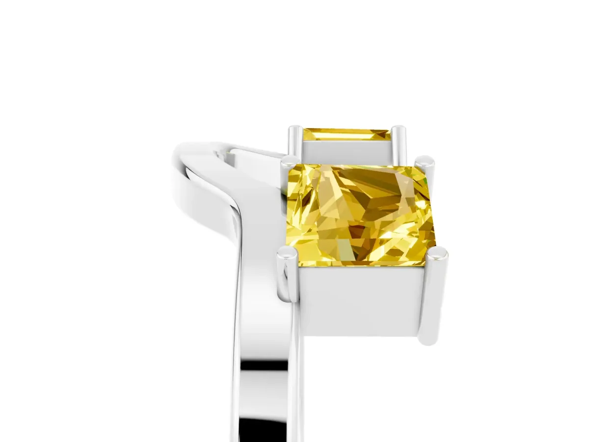 Princess Cut Yellow Sapphire Two-Stone Open Band Ring with Four-Prong Setting Silver